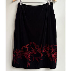 LOFT Floral Velvet Midi Skirt Black Red Holiday Whimsigoth Dark Romantic Fairy M